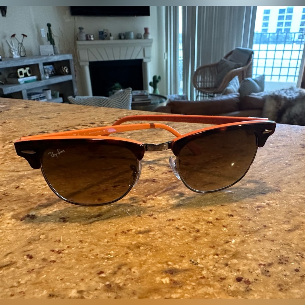 RayBan Ray-Ban Clubmaster Sunglasses RB 3016 Orange Black Frames Brown Lenses